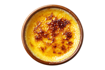 Creme brulee top view isolated on transparent background