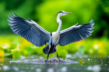 Fototapeta premium A bird that is standing in the water with its wings spread