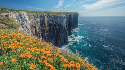 Cliffside bloom a vibrant coastal panorama with wildflowers on the brink