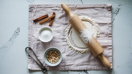 Baking time delicious treats cinnamon sugar flour rolling pin sweet kitchen vibes