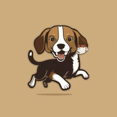 A playful beagle dog runs joyfully, showcasing its cheerful personality and love for adventure.