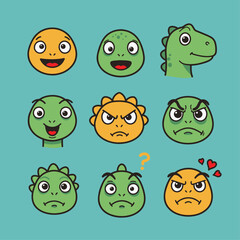 set dino emoticon facial expression design vector