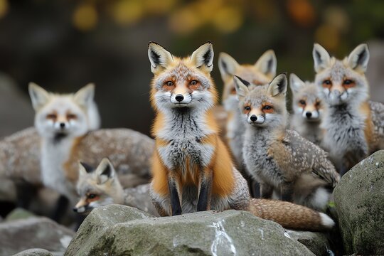 Red Fox Family in Autumn - Powered by Adobe