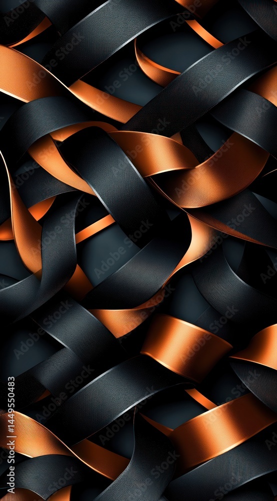 Poster braided ribbons intertwining, rich colors, creating a sophisticated background for digital display o