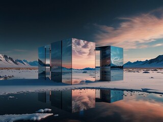 Quantum Mirror Portal in the Middle of a Tundra. Fantastic Frontiers 