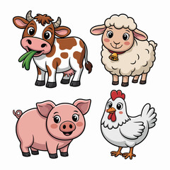 Farm Animal Wall Stickers Illustration for Kids