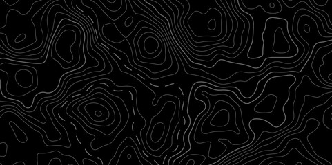 Black background topography contour map with black curve lines luxury topographic wavy pattern and geographic grid map patterns, topography line map. Vintage outdoors style