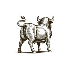 Vintage engraving woodcut bull retro vector illustration art design