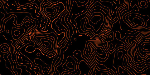 Abstract Orange and black background topography map Topographic map patterns, topography line map. Vintage outdoors style. Topographic Map Seamless Pattern. Abstract pattern with circle.