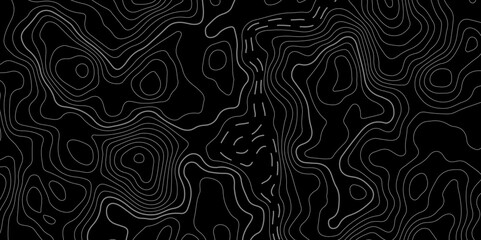 Black background topography contour map with black curve lines luxury topographic wavy pattern and geographic grid map patterns, topography line map. Vintage outdoors style
