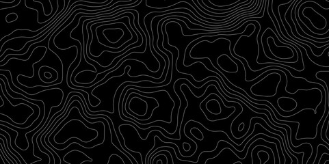 Obraz premium Black background topography contour map with black curve lines luxury topographic wavy pattern and geographic grid map patterns, topography line map. Vintage outdoors style