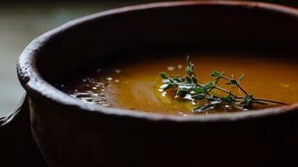Earthenware Soup Bowl with Aromatic Thyme Garnish