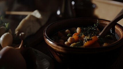 Aromatic Vegetable Stew in a Rustic Bowl. A Hearty and Flavorful Dish