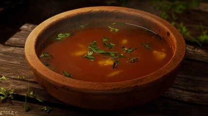 Hearty Rustic Soup in a Wooden Bowl - A Delicious Autumnal Treat