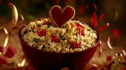 Aromatic Vegetable Biryani with Seasonal Vegetables in a Festive Bowl