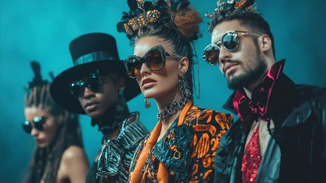 Fashionable models in extravagant outfits