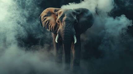 Elephant in smoky jungle, dramatic wildlife scene