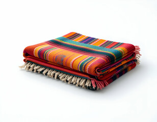 Folded Colorful Striped Textile Blanket with Fringe