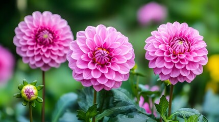 Stunning Pink Dahlia Flowers Blooming in Garden