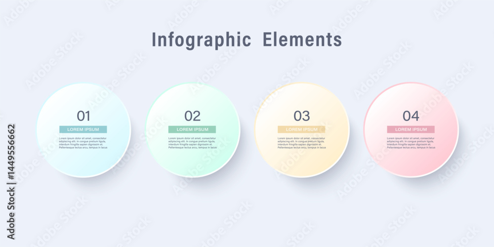 Poster minimalistic infographic template with four steps or options with space for data. circles infographi