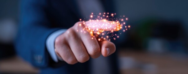 Social media regulation A hand with sparkles symbolizes creativity and innovation in a professional setting.