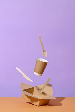 Floating Eco-Friendly Disposable Packaging on Colorful Background