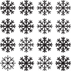 Black Snowflake Silhouettes Clipart – Symmetrical, Pointed, Rounded & Decorative Winter Vector Set

