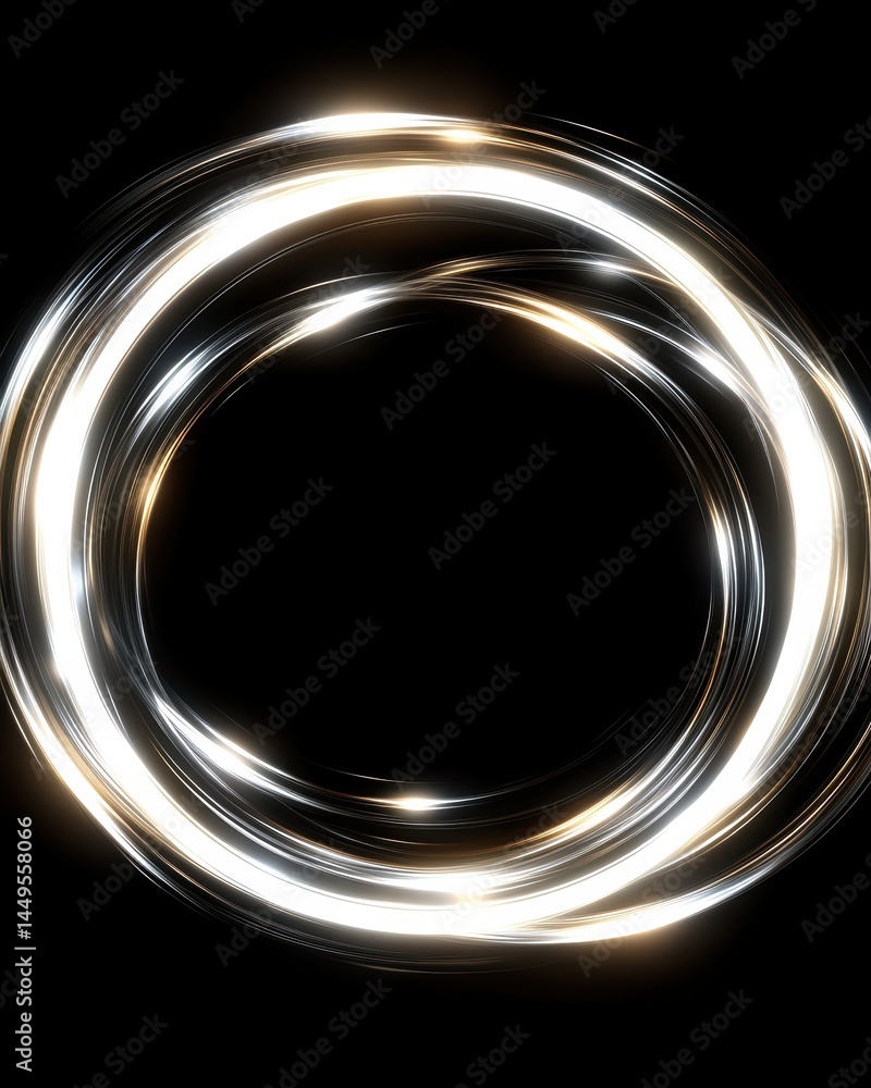 Poster luminous rings on black background abstract design with glowing light effect and circular motion
