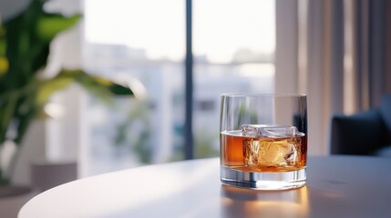 Glass of whiskey on the table. Generative AI