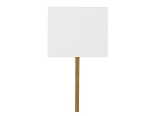 blank protest sign on wooden stick isolated on white background.