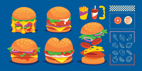 Modern Cartoon Smash Burger Element Collection