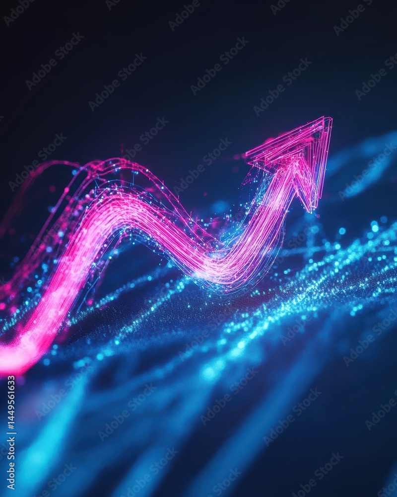 Poster abstract digital arrow pointing upward representing growth and progress in business and technology