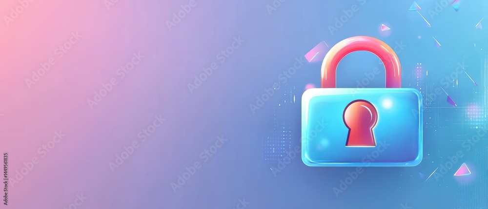 Poster digital security and data protection concept with padlock illustration on gradient background