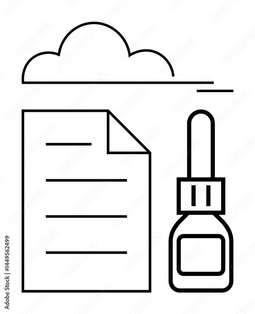 Poster document file with fold corner, cloud representing storage, and eyedropper tool. ideal for tech, cre