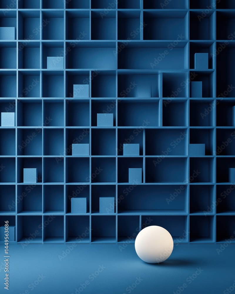 Poster abstract blue composition with geometric shapes and a sphere creating a modern scene