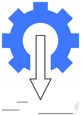 Blue gear and bold downward arrow symbolize workflow optimization, process improvement, or troubleshooting. Ideal for engineering, automation, system upgrades, technology, strategy, tutorials flat