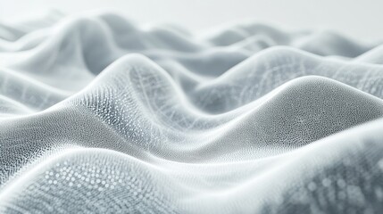 Grey white abstract background with flowing particles. Digital future technology concept. White Sound wave line curve on white background. Element for theme technology futuristic.