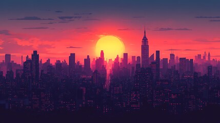 Fototapeta premium Sunset over a vibrant cityscape skyline