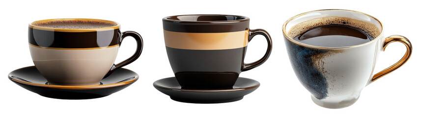 coffee cups variety, isolated on white background