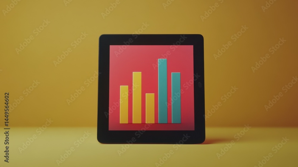 Poster a digital tablet displaying a rising bar graph, symbolizing growth and success in business and finan