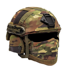 Fototapeta premium Tactical helmet with camouflage pattern for active duty