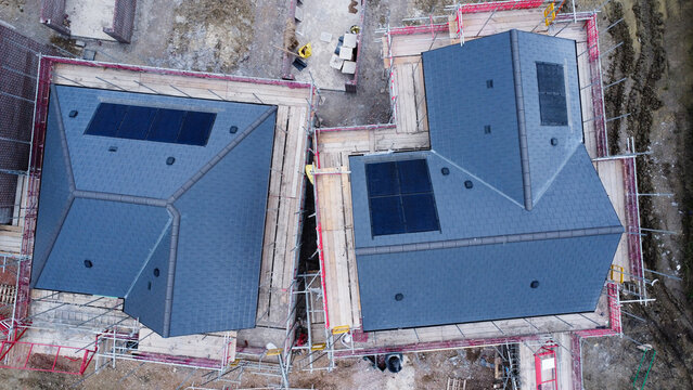 Aerial View of houses being constructed
