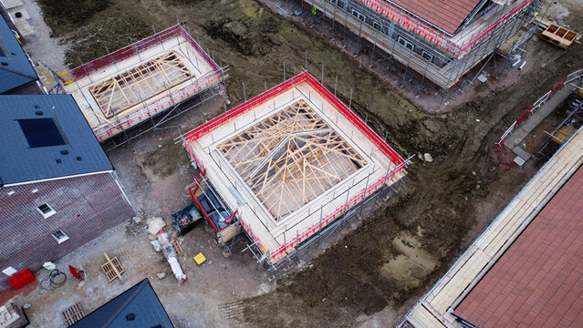 Aerial View of houses being constructed