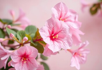 Fototapeta premium Delicate light pink begonia blossoms, soft pastel background, festive bloom, pink, flower