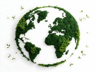 Green Earth Globe Made of Moss and Leaves Isolated on White