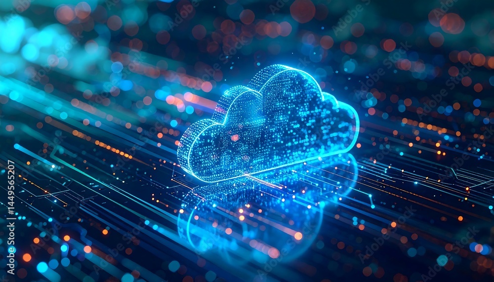 Poster futuristic cloud computing network data storage technology abstract