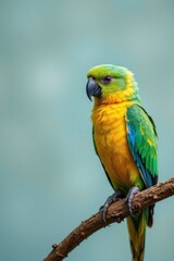 macro photo of a cute super parrot on the right side, abstract style with teal tones, clear copy space on the left.