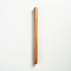 Obraz premium Single light brown wooden stick isolated white background. Natural textured wood grain material object element. Rustic design simple craft, hand-made tool, utensil. Vertical upright.