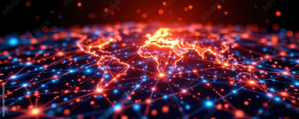 Poster create a digital art illustration of a worldwide network connection, position the network at the bot