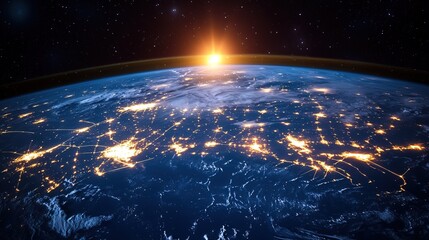 Obraz premium Earth at Dawn: City Lights and Space